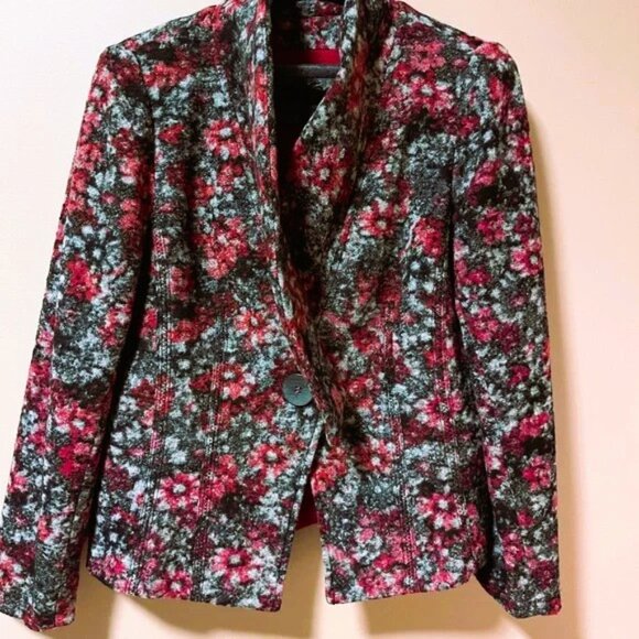 SOPHISTICATED UNIQUE Women's Blazer Jacket - Grey & Fall Reds Wool Blend Sz 12 - Picture 4 of 8